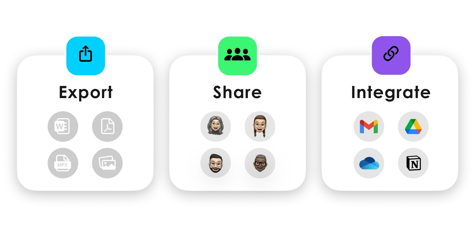 Export. Share. Integrate.